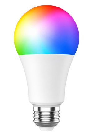 Smart LED RGBW A60 globe bulb on transparent background