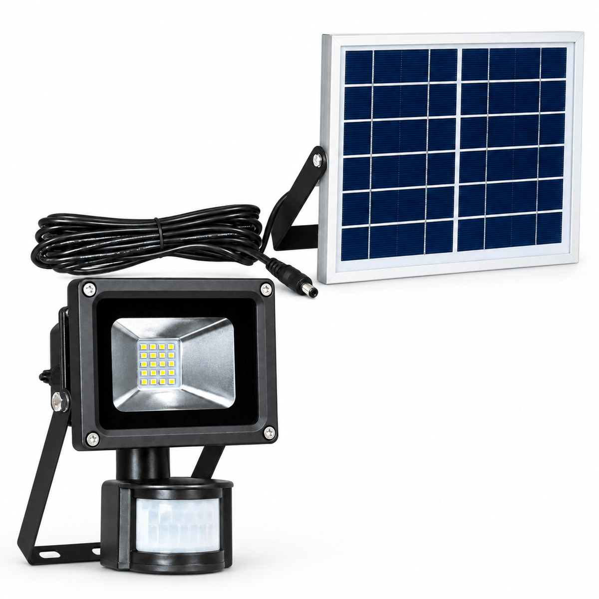 Solar LED floodlight kit on white background