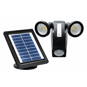 Original front view of solar LED spotlight and solar panel