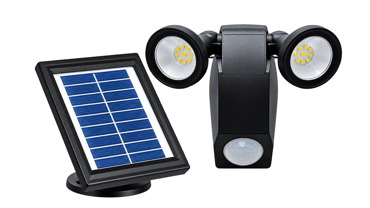 Solar LED spotlight 3.6W with PIR sensor and separate solar panel, transparent background