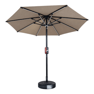 Solar umbrella with LED lighting, speaker and USB charging, transparent background
