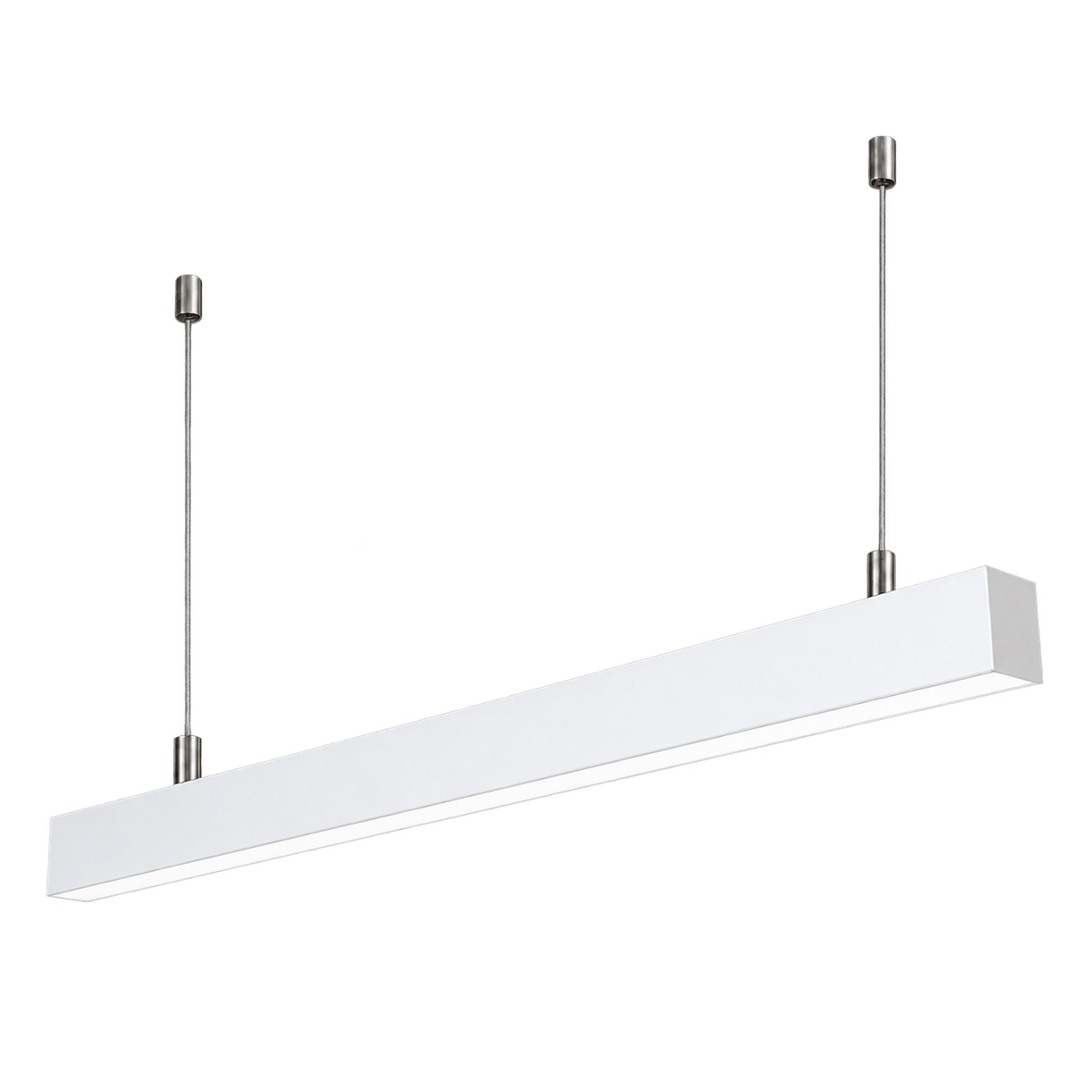 Suspended linear LED pendant light on transparent background