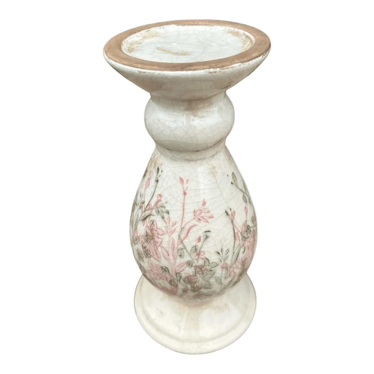 T1473642 Ceramic Candle Holder - Pink & Green Floral Silhouettes