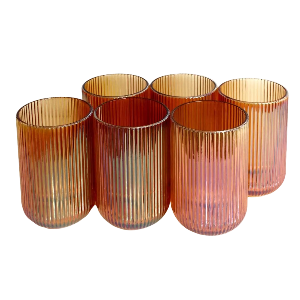 Tall Drinking Glass Box of 6 - Yellow Lined Pattern