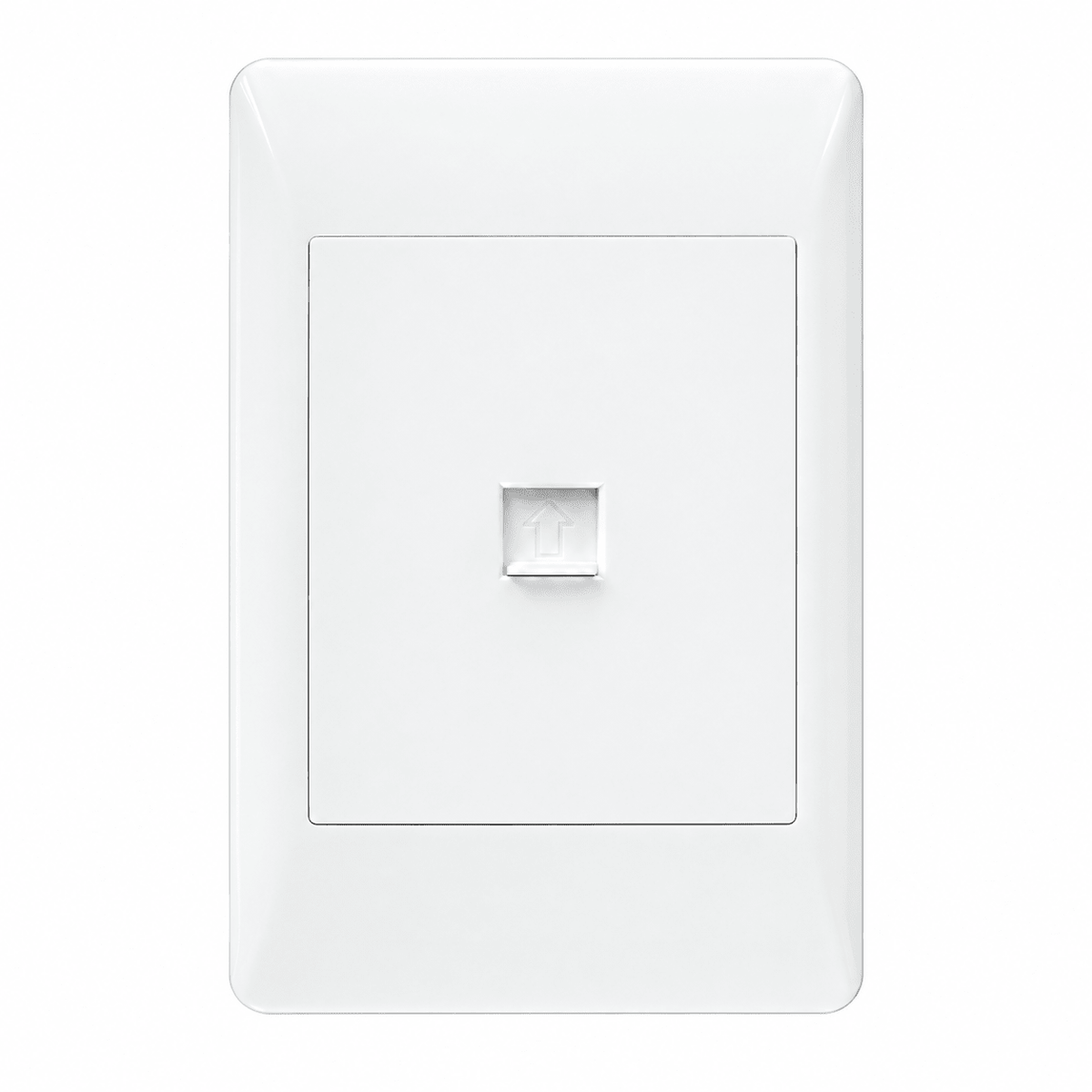 White 2x4 telephone jack socket on white background