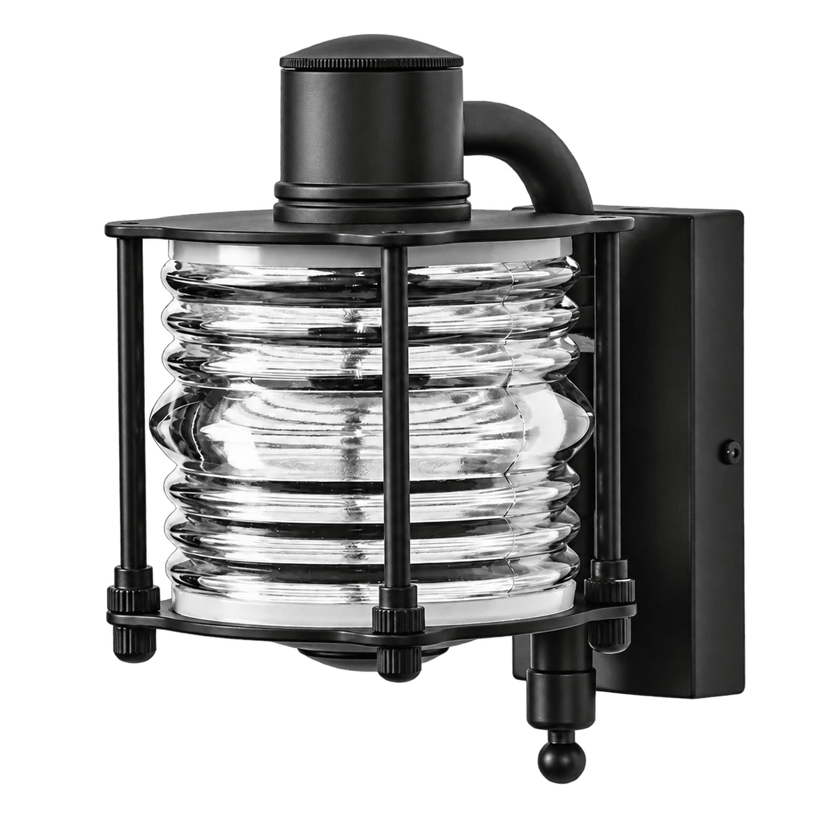 Matt black ribbed-glass Torbay wall lantern on a transparent background