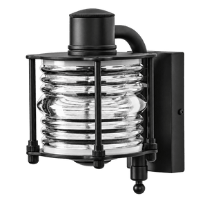 Matt black ribbed-glass Torbay wall lantern on a transparent background