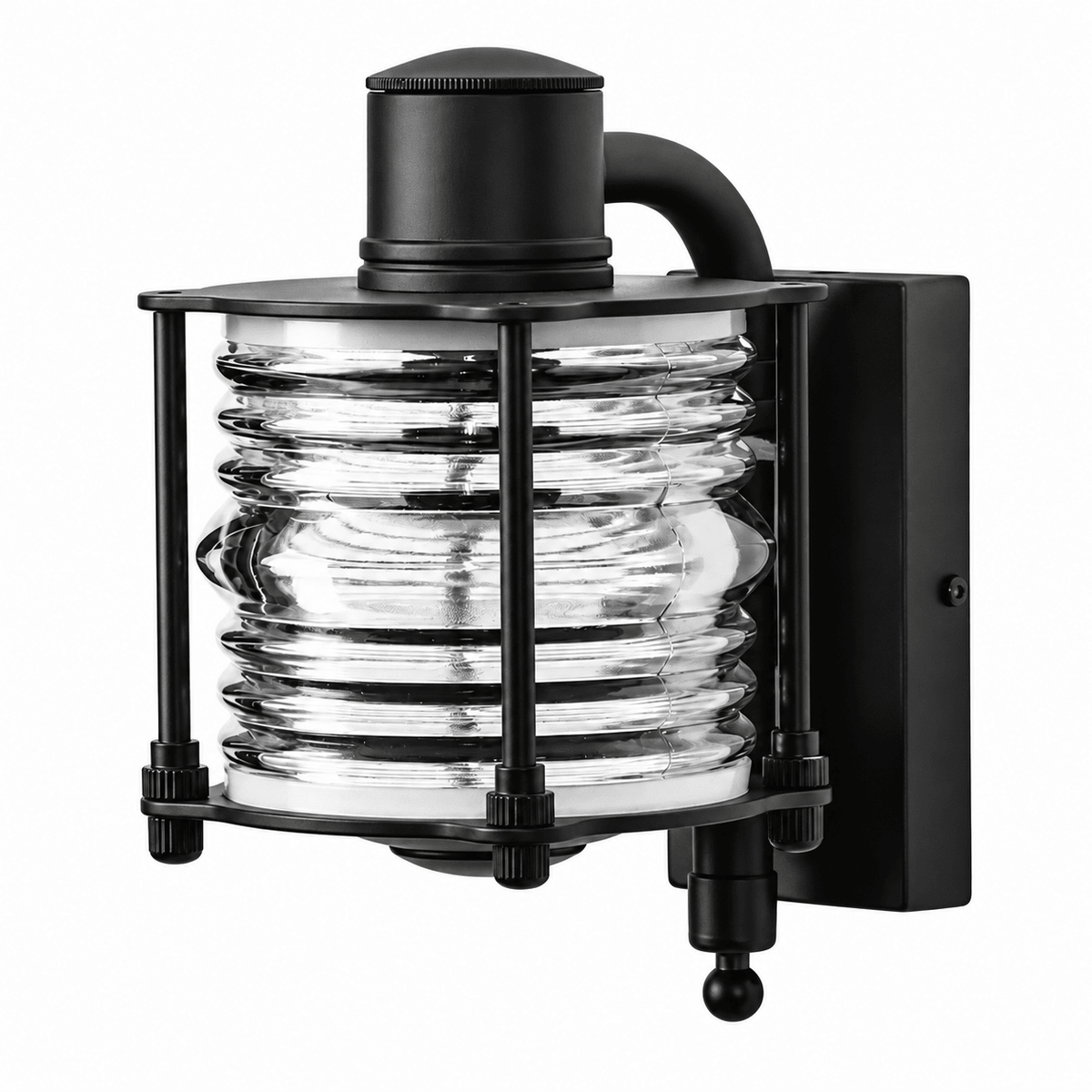 Matt black ribbed-glass Torbay wall lantern on a white background