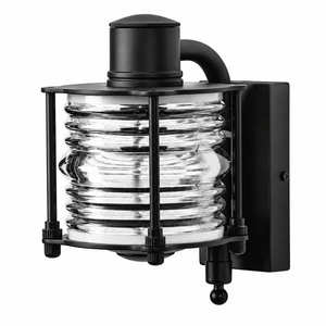 Matt black ribbed-glass Torbay wall lantern on a white background