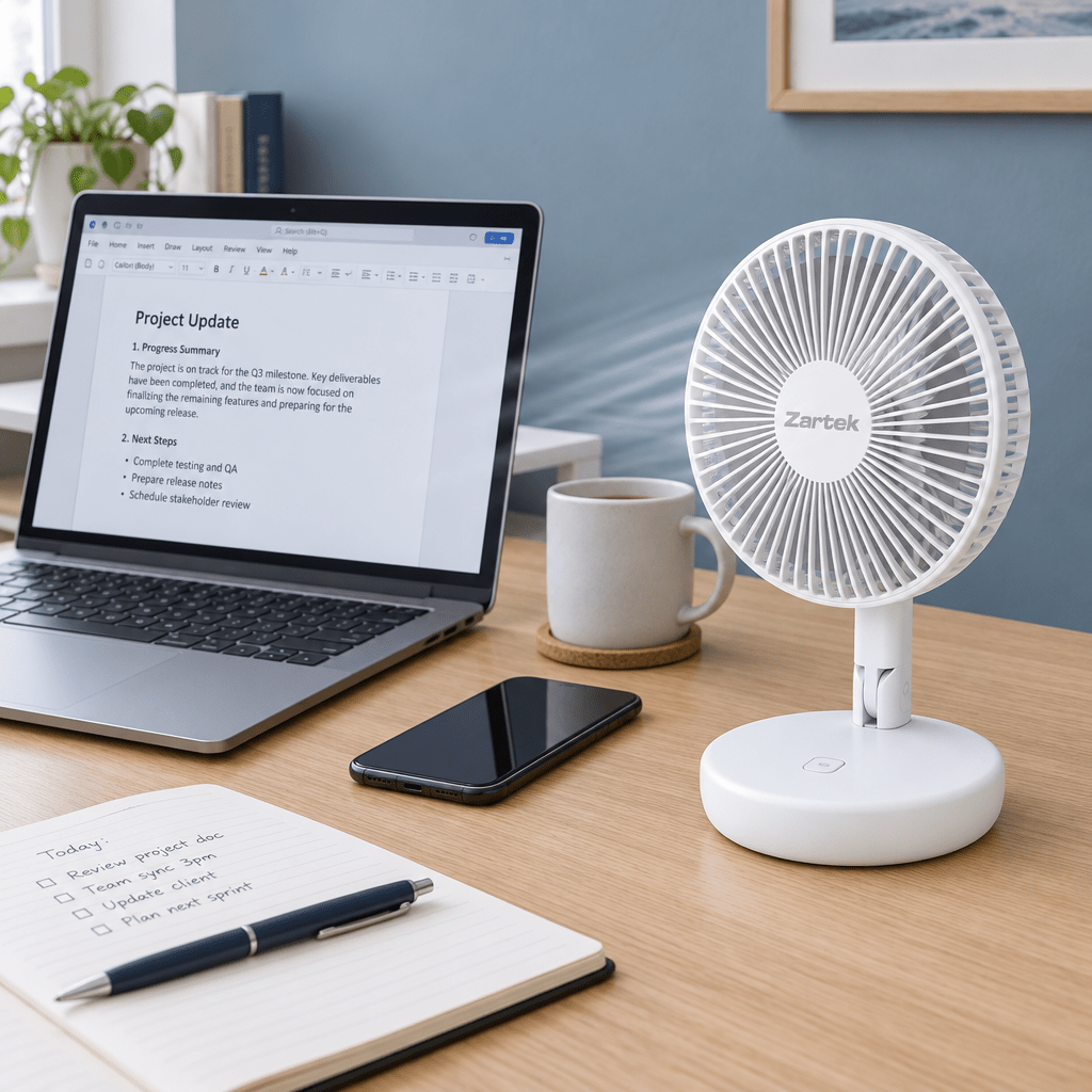 Rechargeable Portable Folding Desk Fan - White
