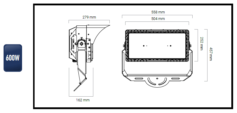 Detailed technical drawing of the Storm Coastal Modular Floodlight, showing dimensions and design features.