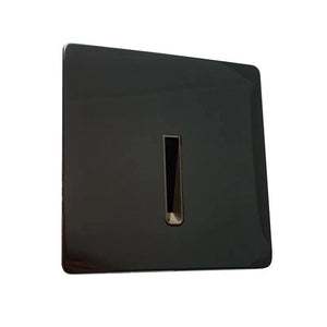 Black recessed indoor LED step light with a sleek design and a narrow light slot.