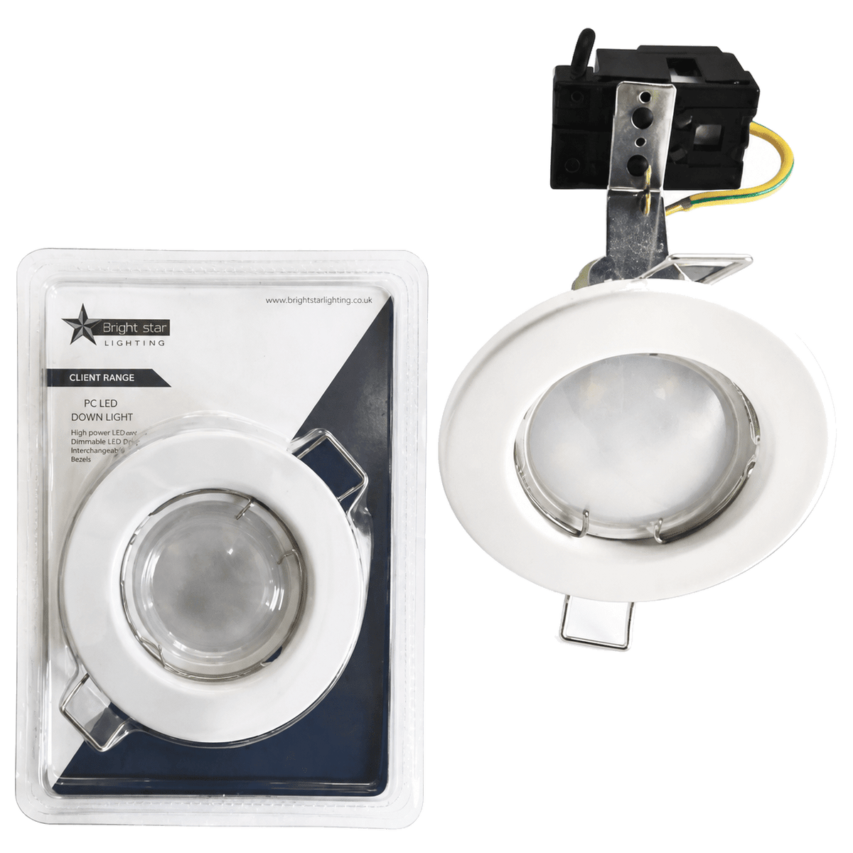 Warm white LED downlight and package on a transparent background
