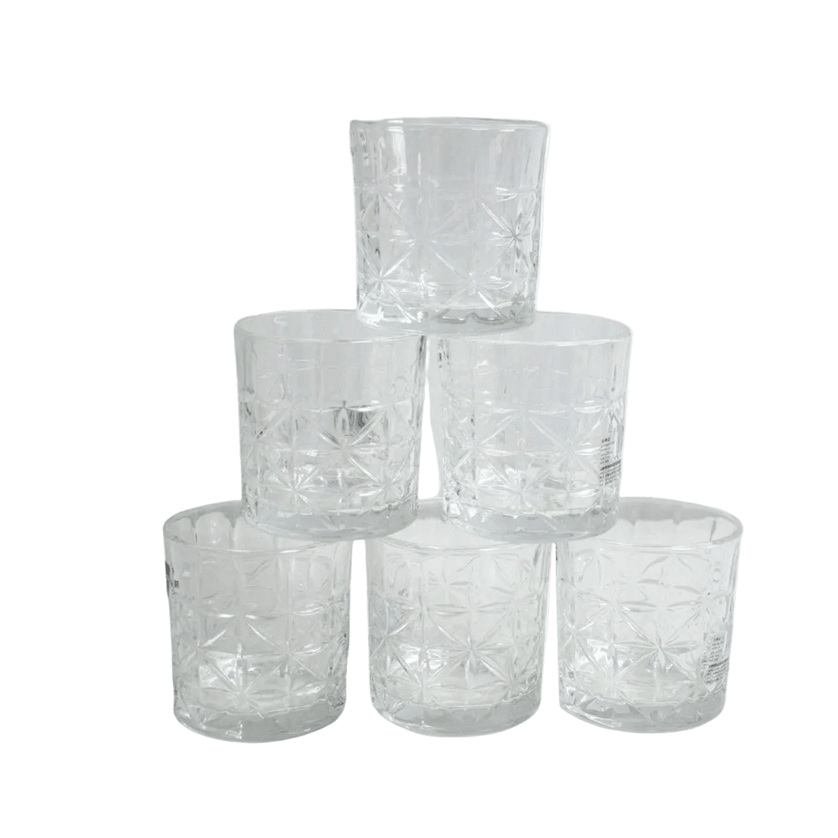 Whiskey Tumbler Set of 6 - Clear Triangle Pattern