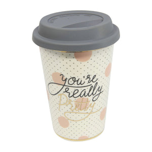 White Ceramic Travel Mug with "You're Really Pretty" Design - Future Decor