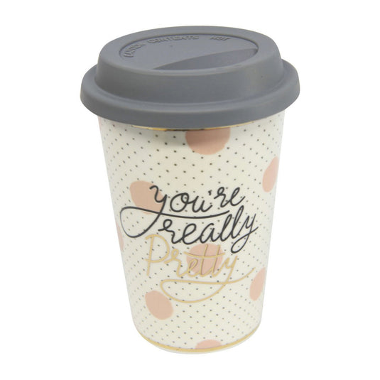 White Ceramic Travel Mug with "You're Really Pretty" Design - Future Decor