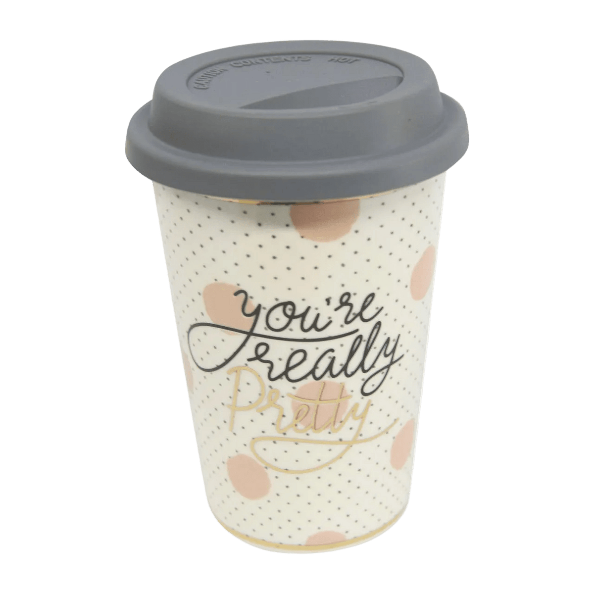 White Ceramic Travel Mug with "You're Really Pretty" Design