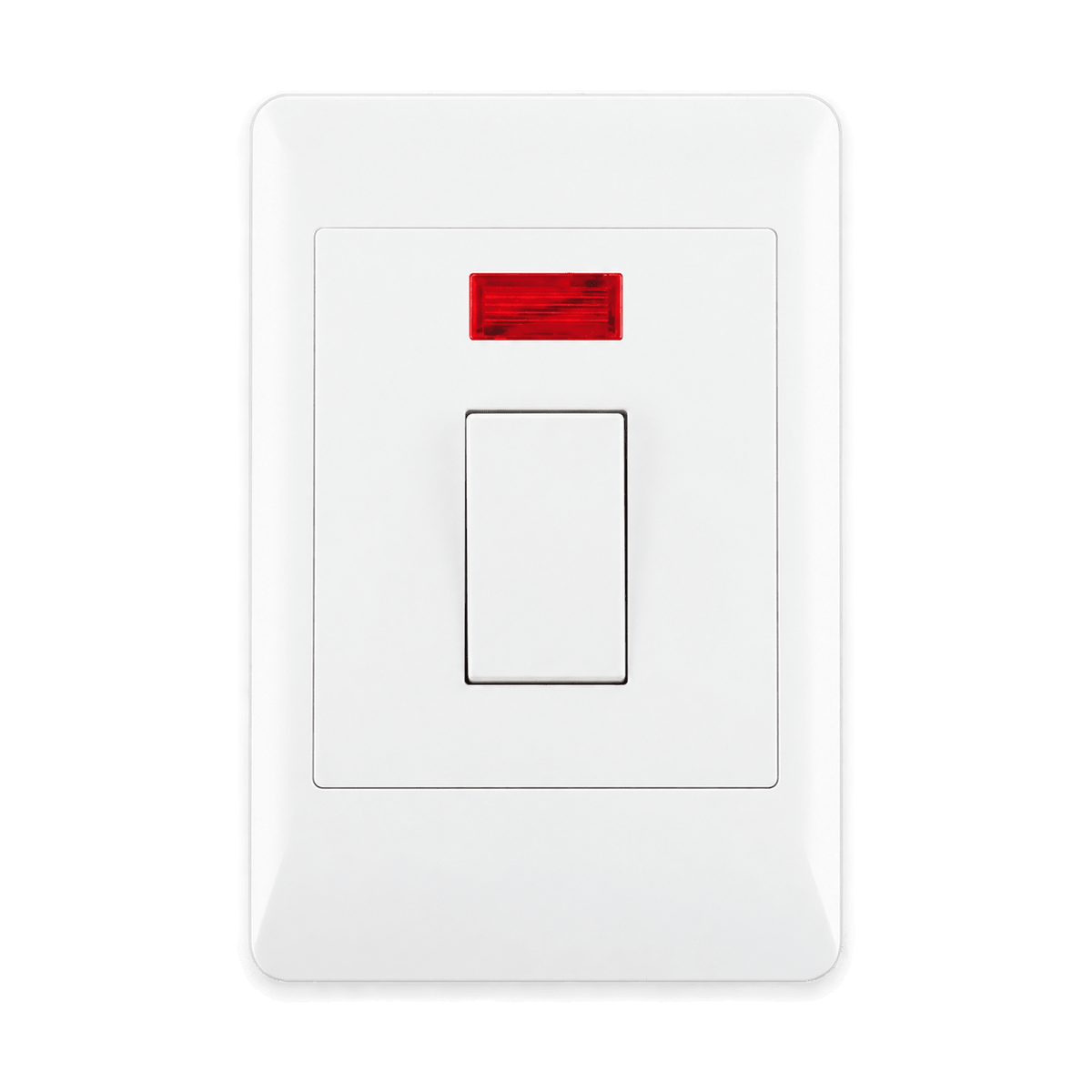 White double pole isolator switch with red indicator, transparent background
