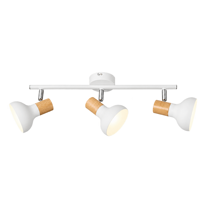 3 Light White Metal with Wood Finish & Polished Chrome Spotlight