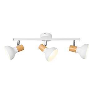 3 Light White Metal with Wood Finish & Polished Chrome Spotlight