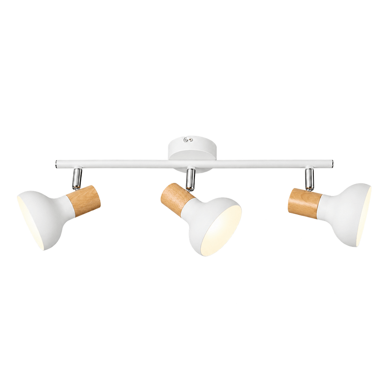 3 Light White Metal with Wood Finish & Polished Chrome Spotlight