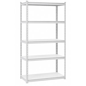 Wildberry five-tier grey steel shelving — white background
