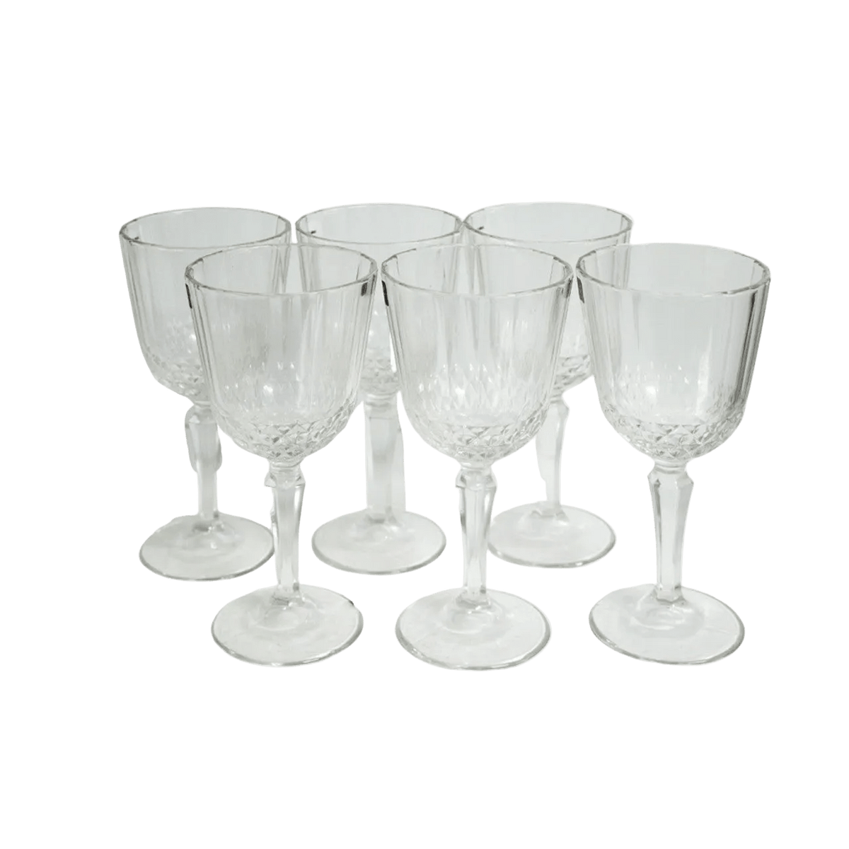 Wine Glass Set of 6 - Clear Diamond & Line Pattern