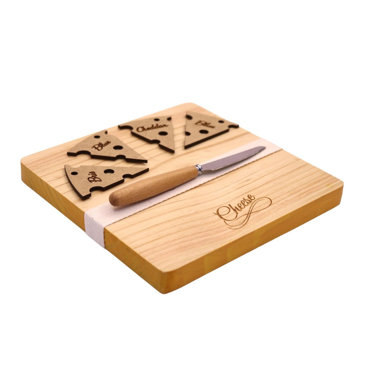 Wooden Cheese Board with 4 Cheese Pegs - Mustard Colour - Future Decor