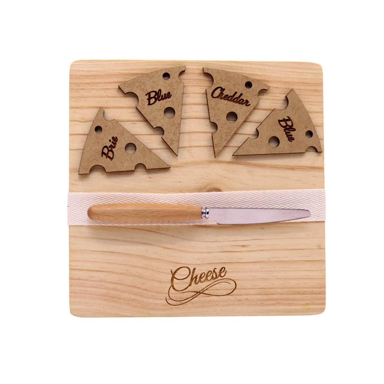 Wooden Cheese Board with 4 Cheese Pegs - Mustard Colour - Future Decor