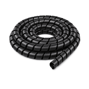 Black 15mm spiral wrap cable organiser coil on white background