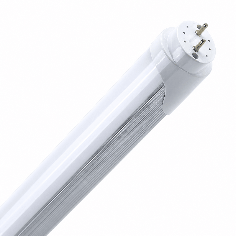 White LED T8 food display tube, 600mm, showing ribbed interior and pin-type end cap.