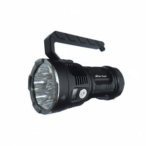 Black Zartek ZA-818 flashlight on a white background