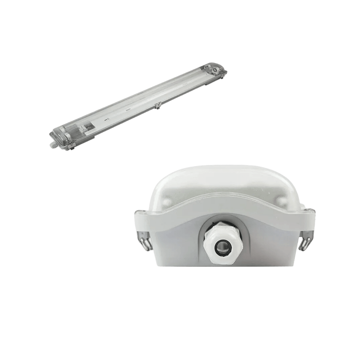 Zen Tri-Proof 4ft T8 double IP65 fixture, transparent background, 1254 × 1254