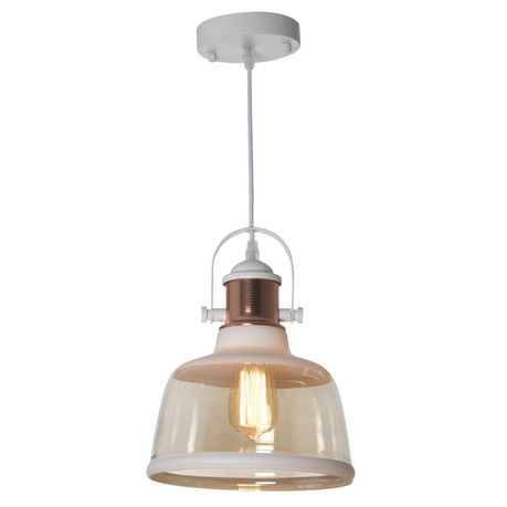 White Metal Pendant with Cognac Colour Glass - Future Light - LED Lights South Africa