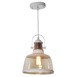 White Metal Pendant with Cognac Colour Glass - Future Light - LED Lights South Africa