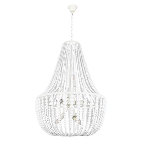 8 Light White Metal Chandelier With White Wooden Beads - Future Light - LED Lights South Africa