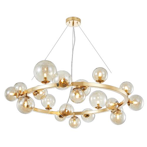 Round Bubble Pendant French Gold with Cognac Glass - Future Light - LED Lights South Africa