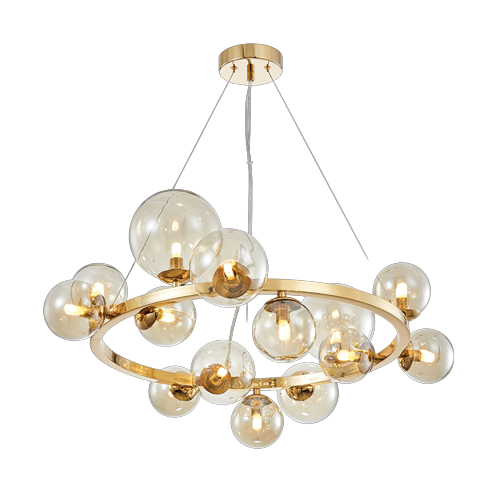 Round 14L Bubble Pendant French Gold with Cognac Glass - Future Light - LED Lights South Africa