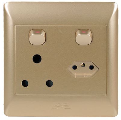 Champagne 1 x 16A, 1 x Euro Switched Socket - Future Light - LED Lights South Africa