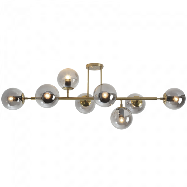 8 Light Satin Gold Metal Ceiling Light with Smoke Colour Glass - Future Light - LED Lights South Africa