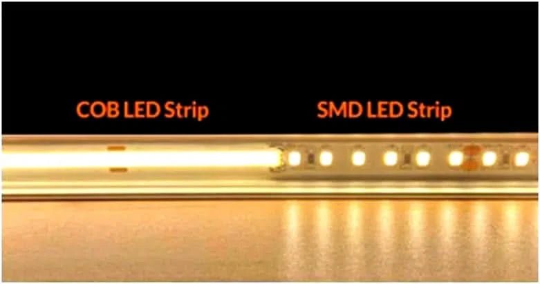 IP20 Seamless 24V COB Strip Light compared to SMD dotted strip