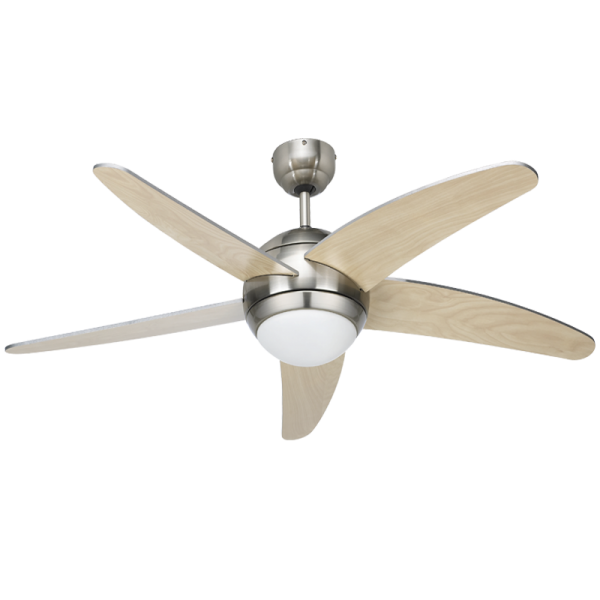 5 Blade Ceiling Fan - Satin / Wood Finish Blades - Future Light - LED Lights South Africa
