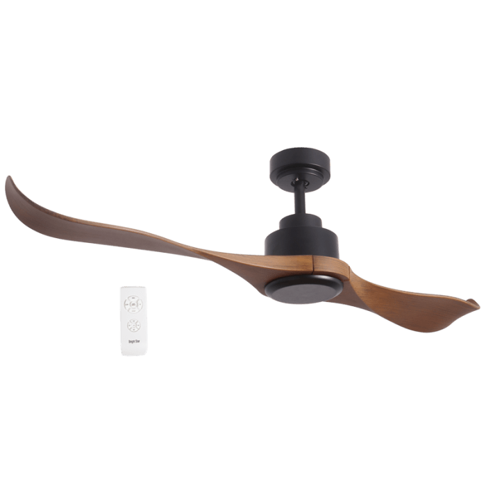 Ceiling Fan - 2 Blade Matt Black Body / Wood Finish Blades
