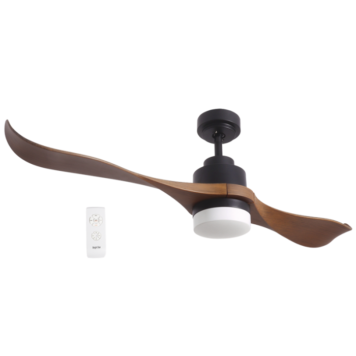 LED Ceiling Fan - 2 Blade Matt Black Body / Wood Finish Blades - Future Light - LED Lights South Africa