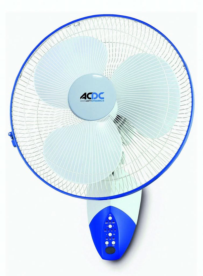 40cm wall mount fan with remote installed in a South African salon or office reception area, remote on counter, clean modern setting, no text or logos.