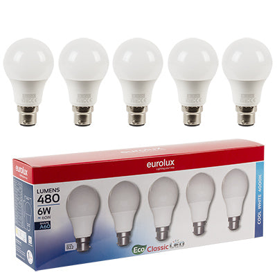 LED Bulb - 6W A60 4000K 5 Pack (B22 & E27) - Future Light - LED Lights South Africa