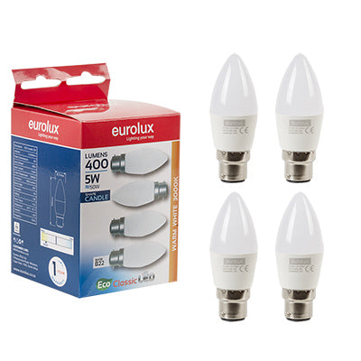 LED Candle - 5W 3000K E27 / E14 / B22 (4 Pack) - Future Light - LED Lights South Africa