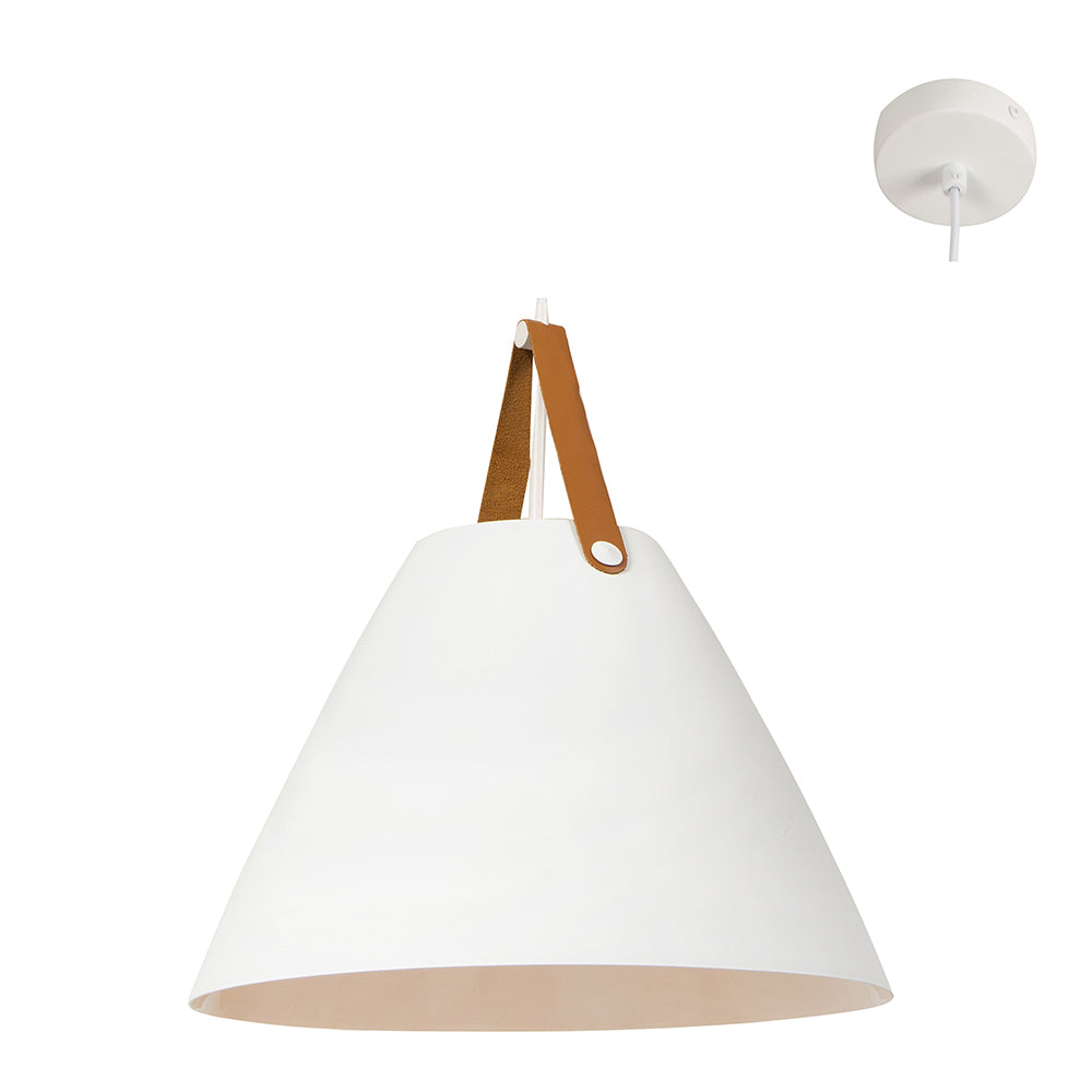 360mm Pendant Sanded White / Brown Leather - Future Light - LED Lights South Africa