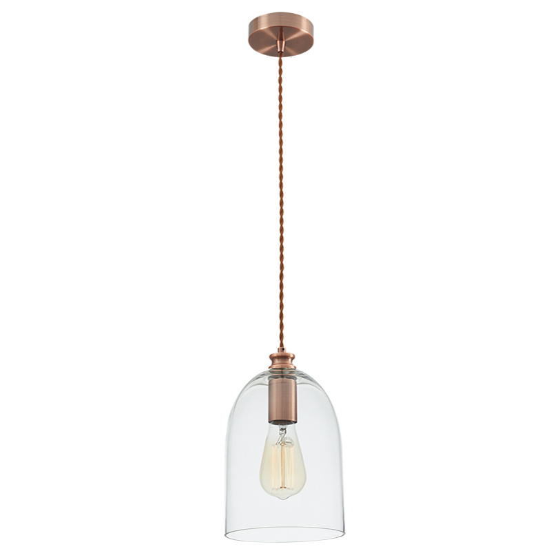 Bronze Pendant, Red Cord & Clear Glass - Future Light - LED Lights South Africa