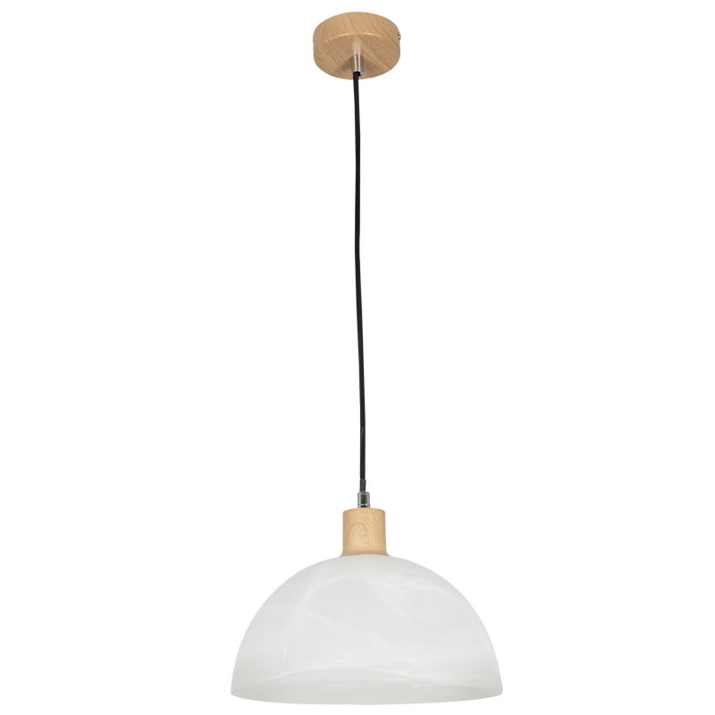 Metal Cord Pendant with Wood Finish & Alabaster Glass
